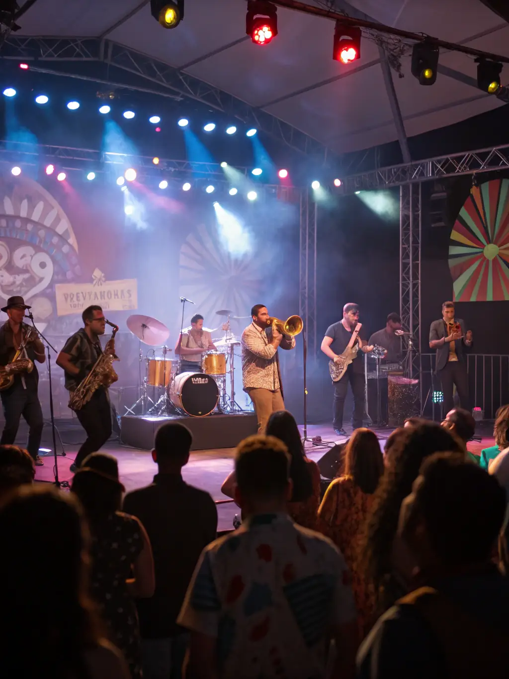 A diverse group of musicians performing at the annual ILLIFEST festival, highlighting the organization's commitment to showcasing local talent.