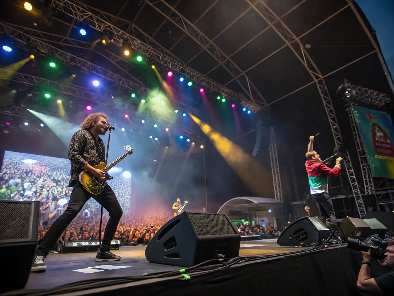 A dynamic image of a live musical performance at the annual ILLIFEST festival, featuring a local band on stage with an enthusiastic audience, highlighting the organization's role in showcasing emerging talent.